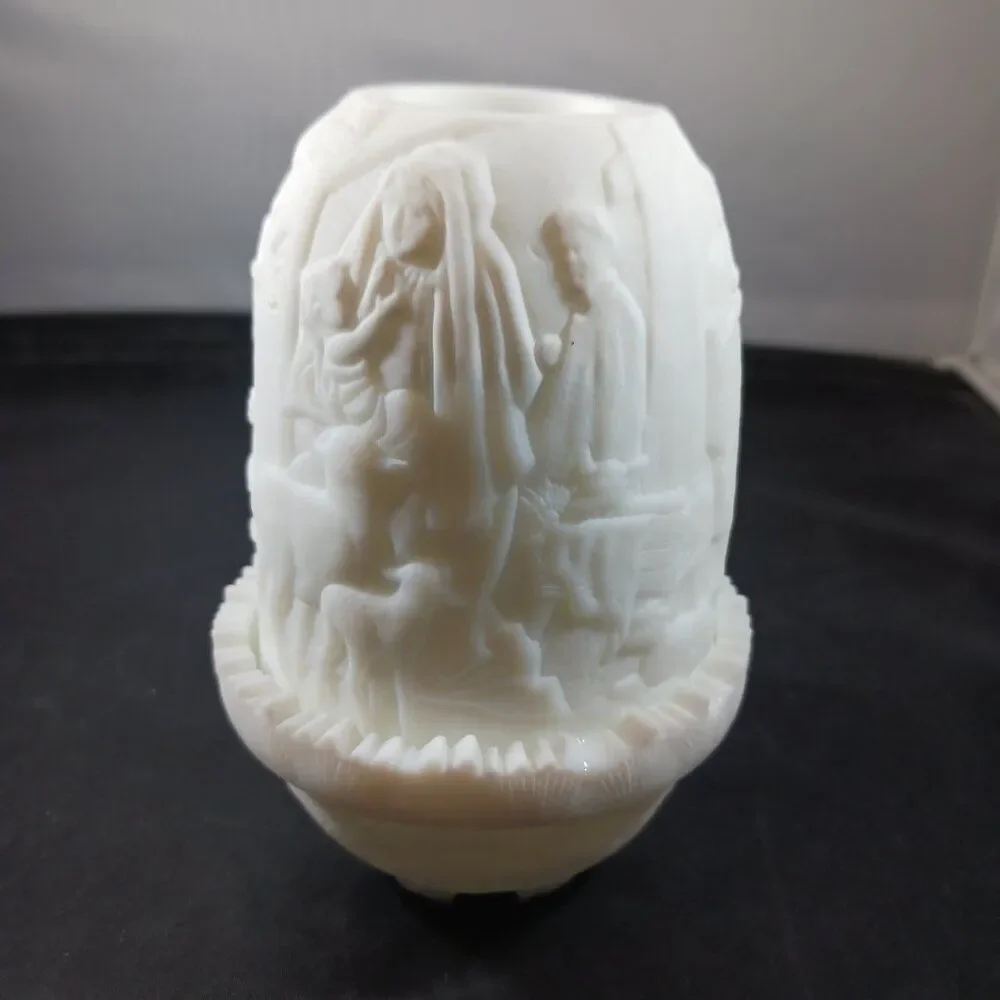 Fenton Vintage Christmas Nativity Fairy Lamp Candle Holder